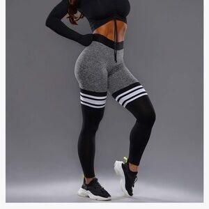 Bombshell Sportswear High-Waist Thigh-High Sock Athleisure Athletic Leggings EUC